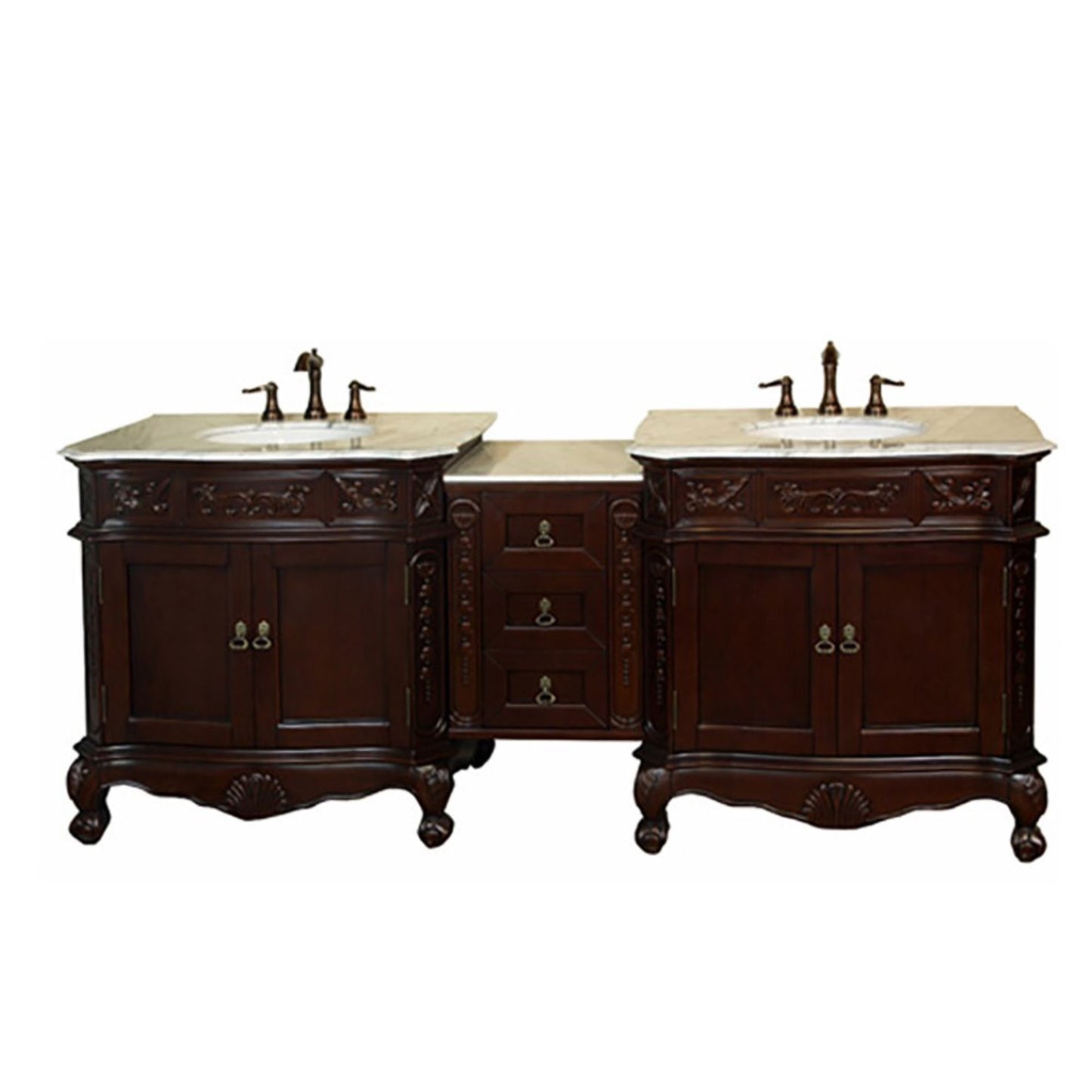 82.7" Double sink vanity walnut white marble