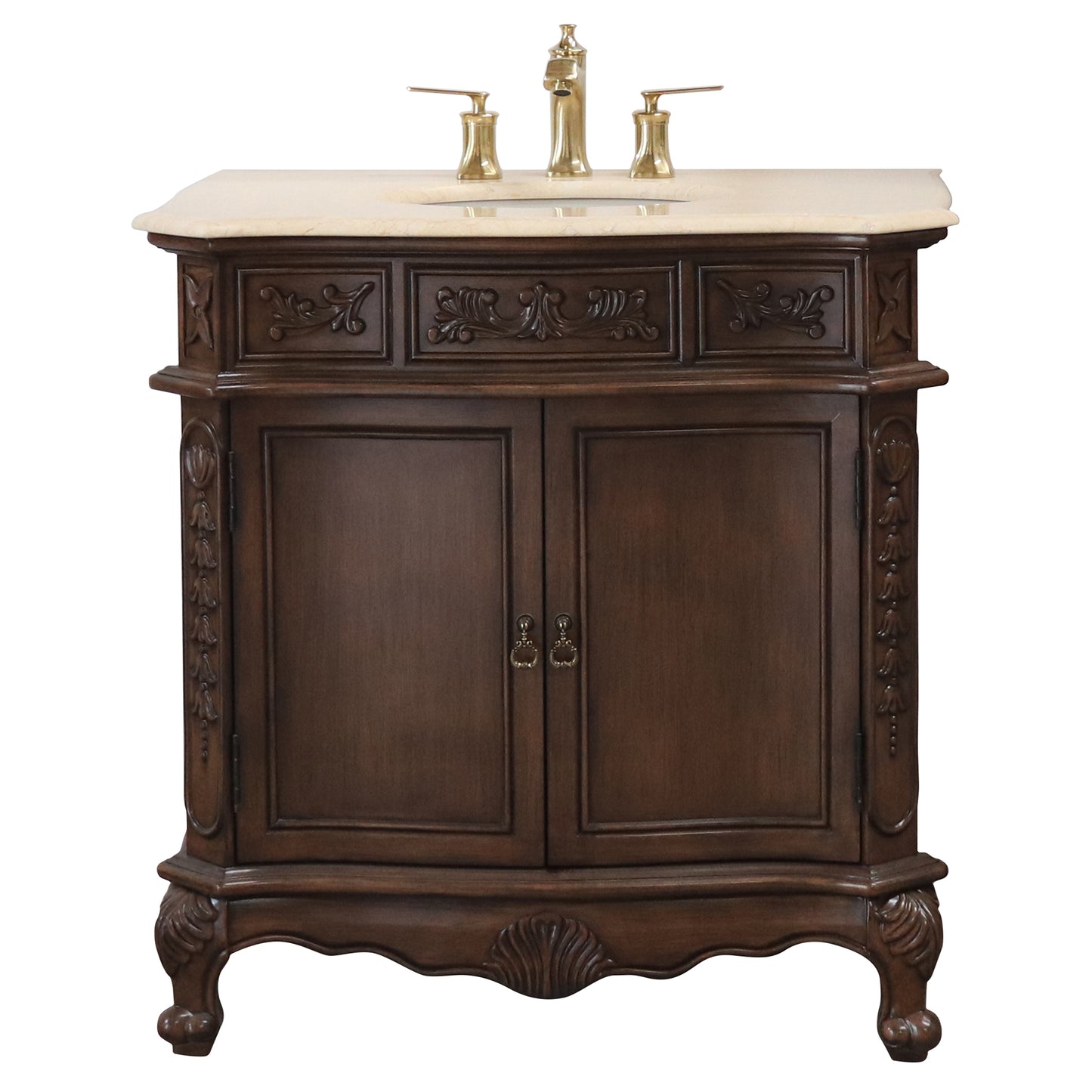34.6" Single sink vanity wood walnut cream marble