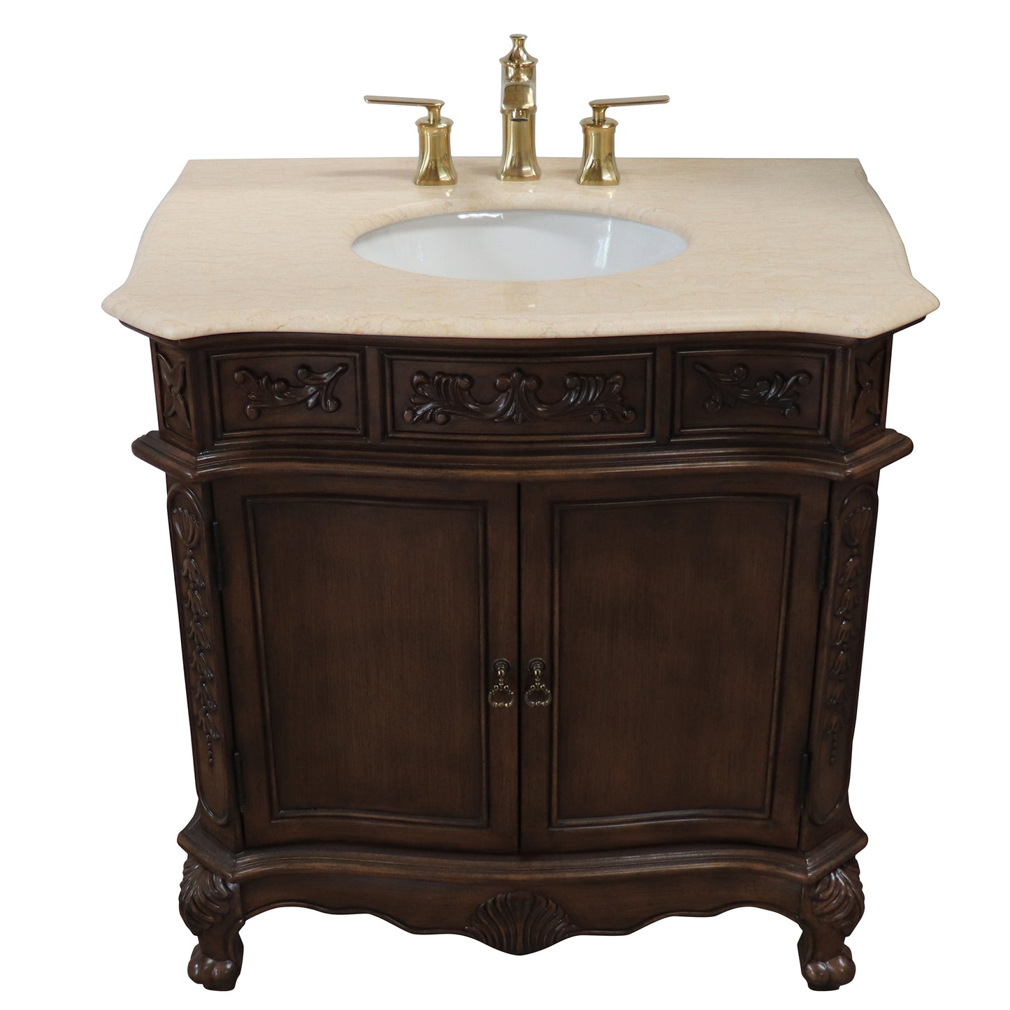34.6" Single sink vanity wood walnut cream marble
