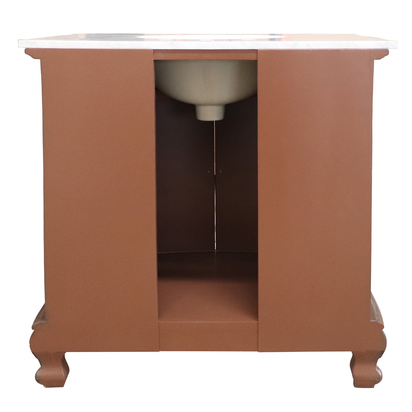 34.6" Single sink vanity wood walnut cream marble
