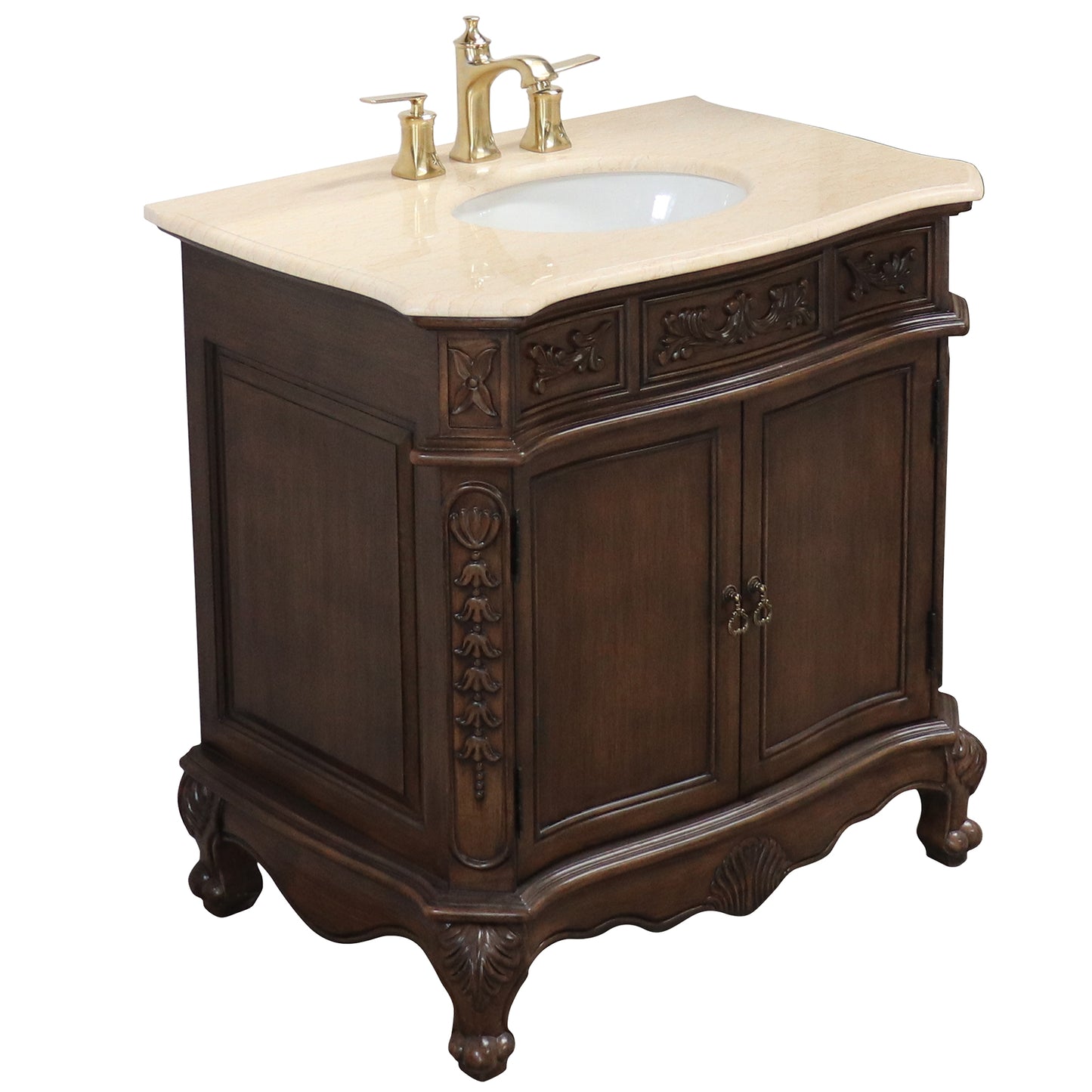 34.6" Single sink vanity wood walnut cream marble