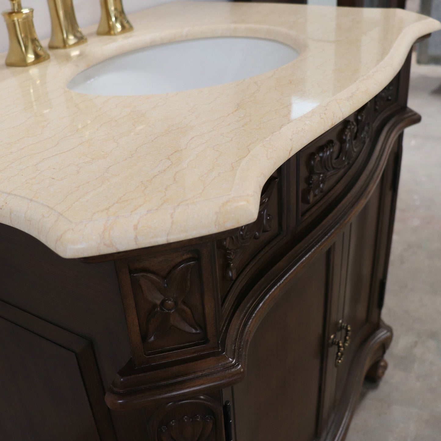 34.6" Single sink vanity wood walnut cream marble