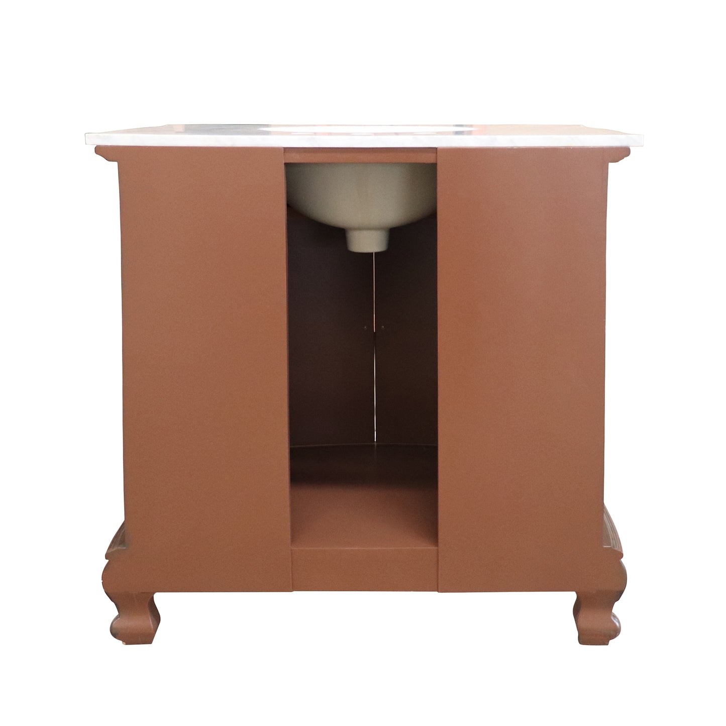 34.6" Single sink vanity wood walnut carrara white marble