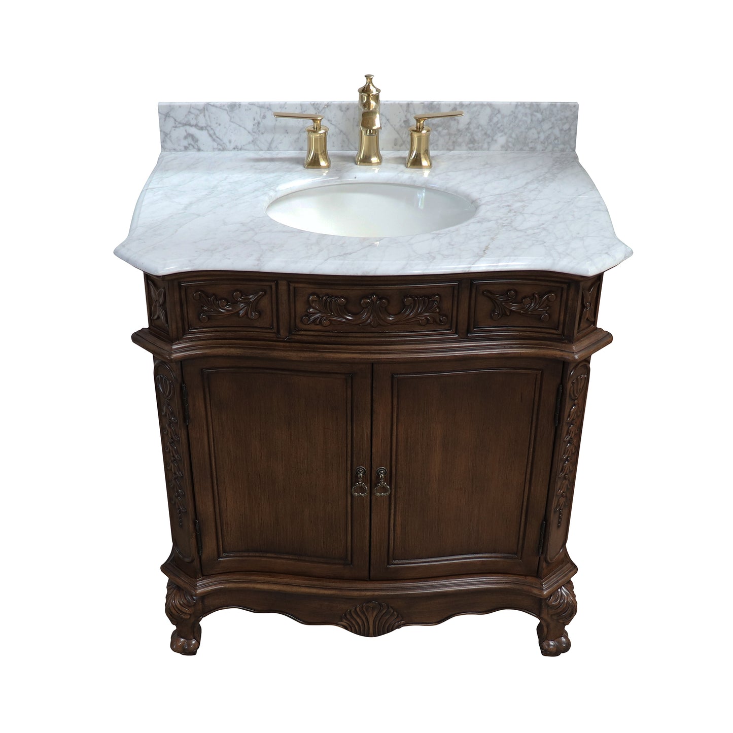 34.6" Single sink vanity wood walnut carrara white marble
