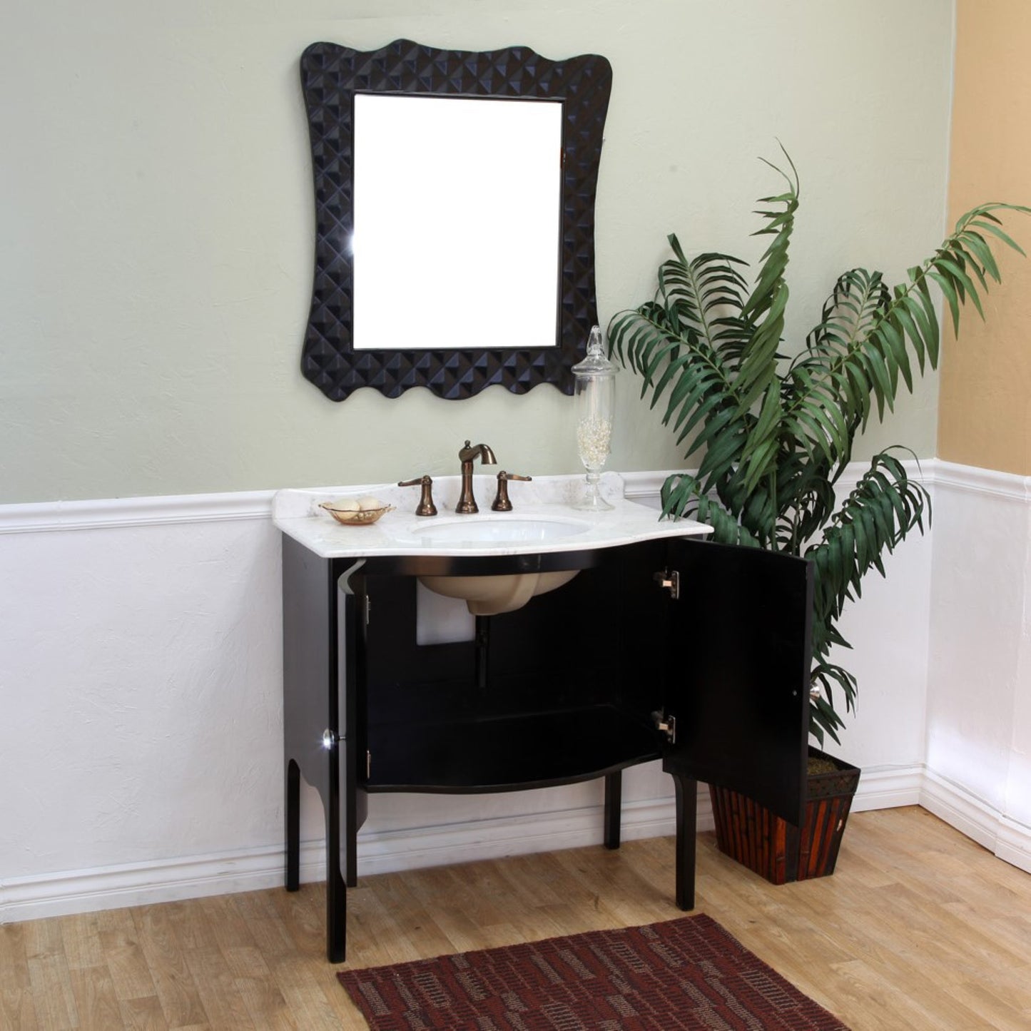 36" Single sink vanity wood black white Jazz marble