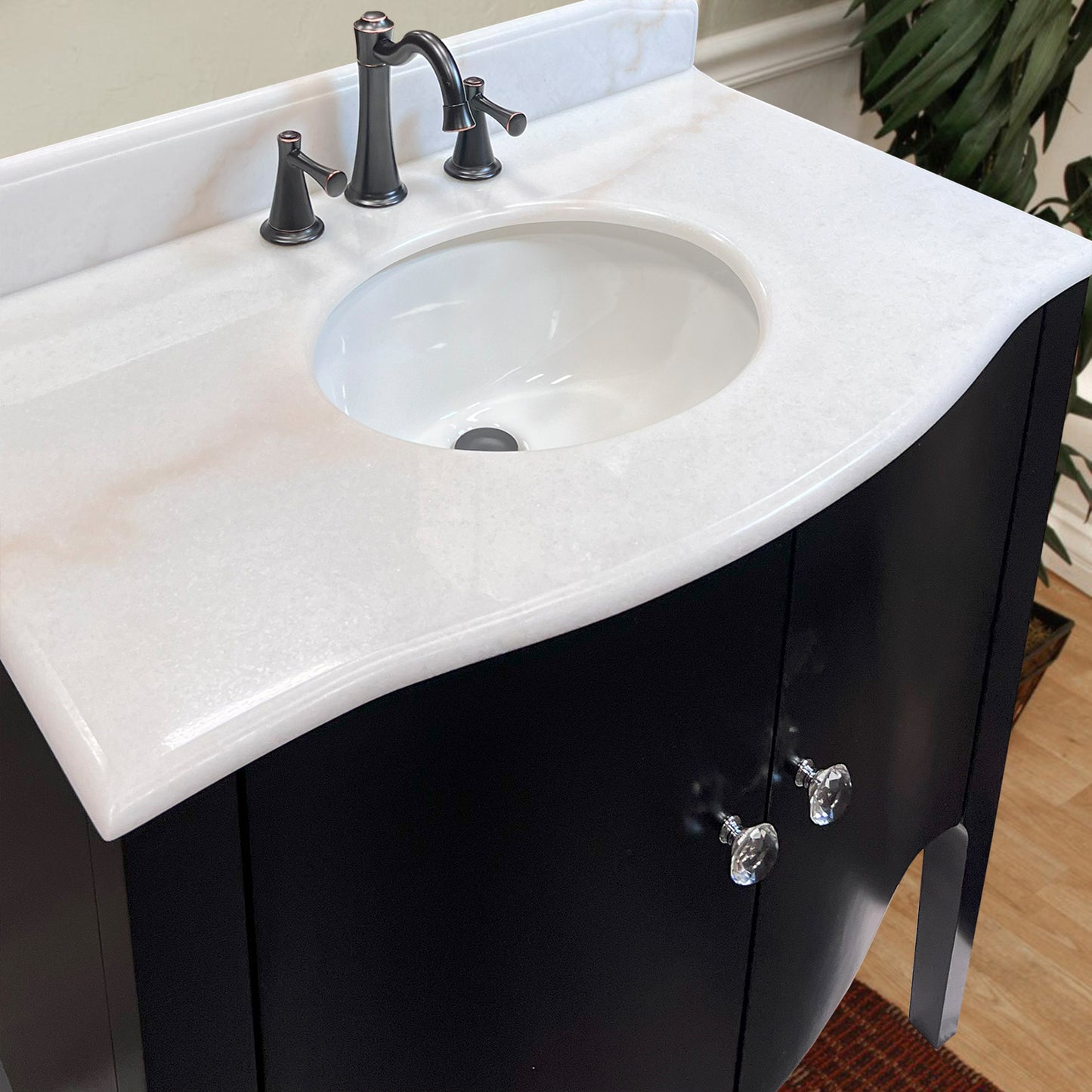 36" Single sink vanity wood black white Jazz marble