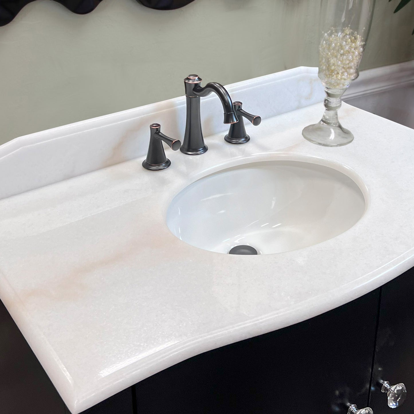 36" Single sink vanity wood black white Jazz marble
