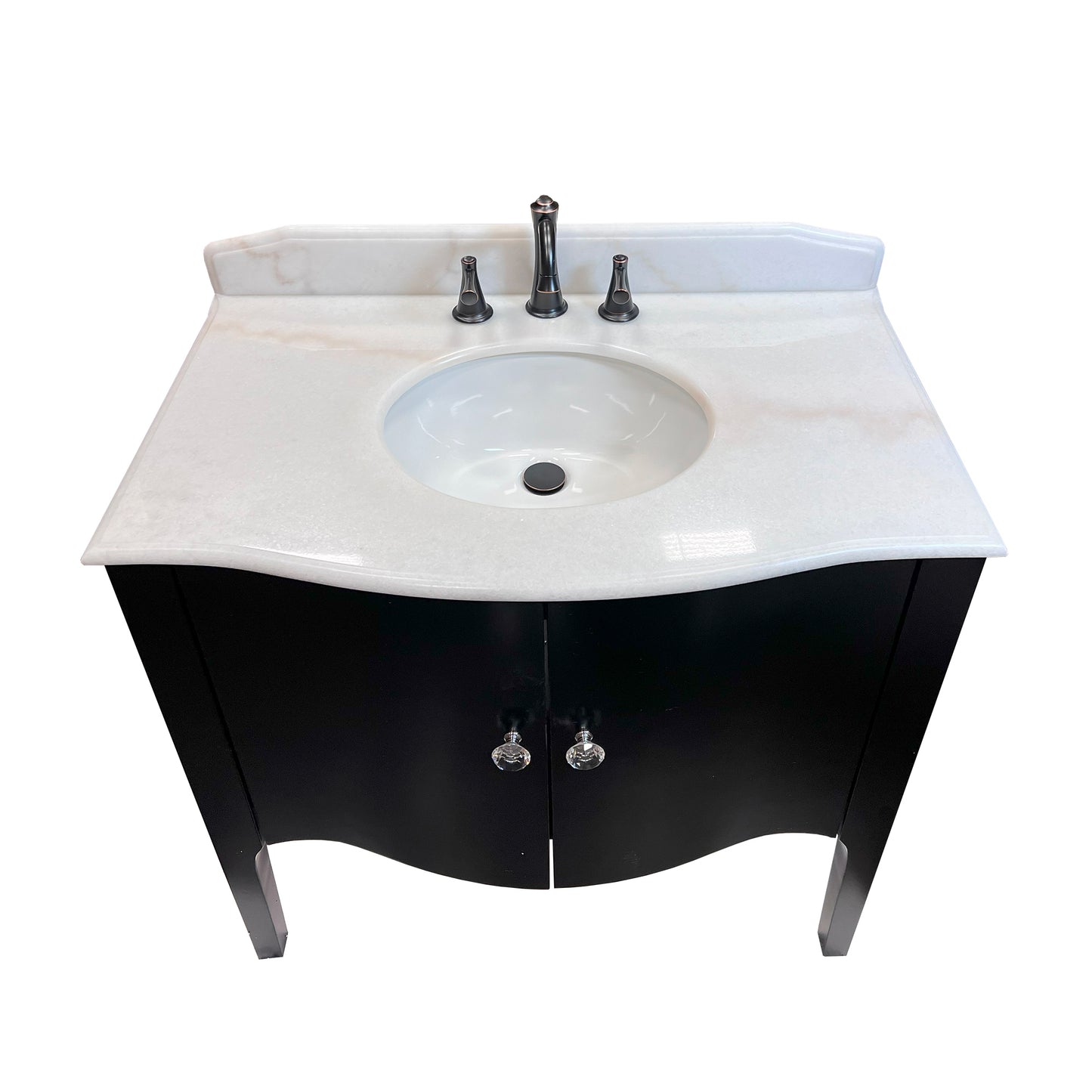 36" Single sink vanity wood black white Jazz marble