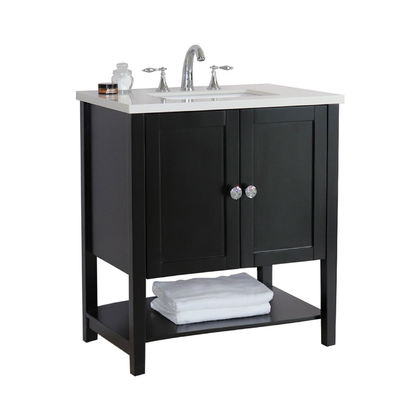 31" Single sink vanity wood Espresso white engineered stone