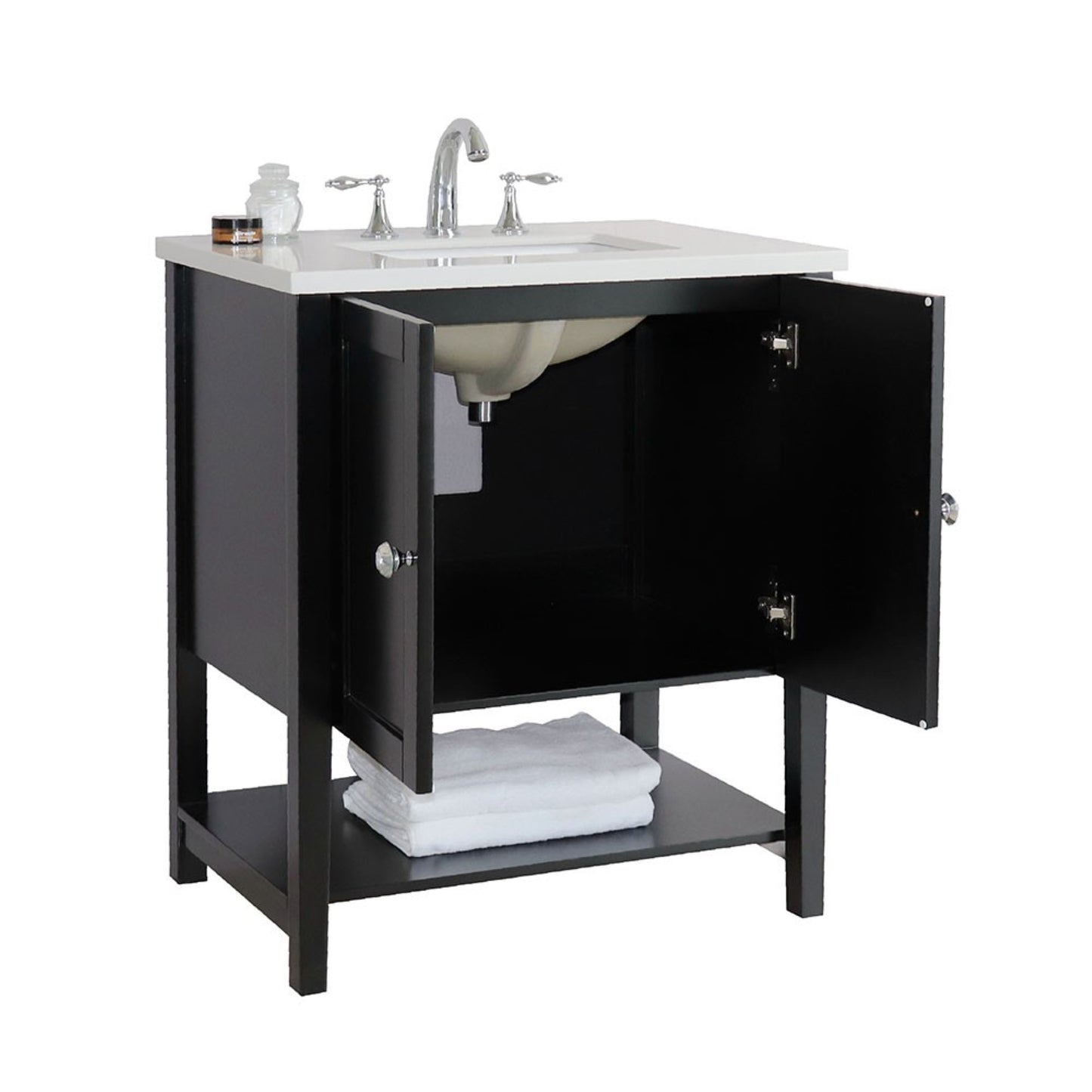 31" Single sink vanity wood Espresso white engineered stone