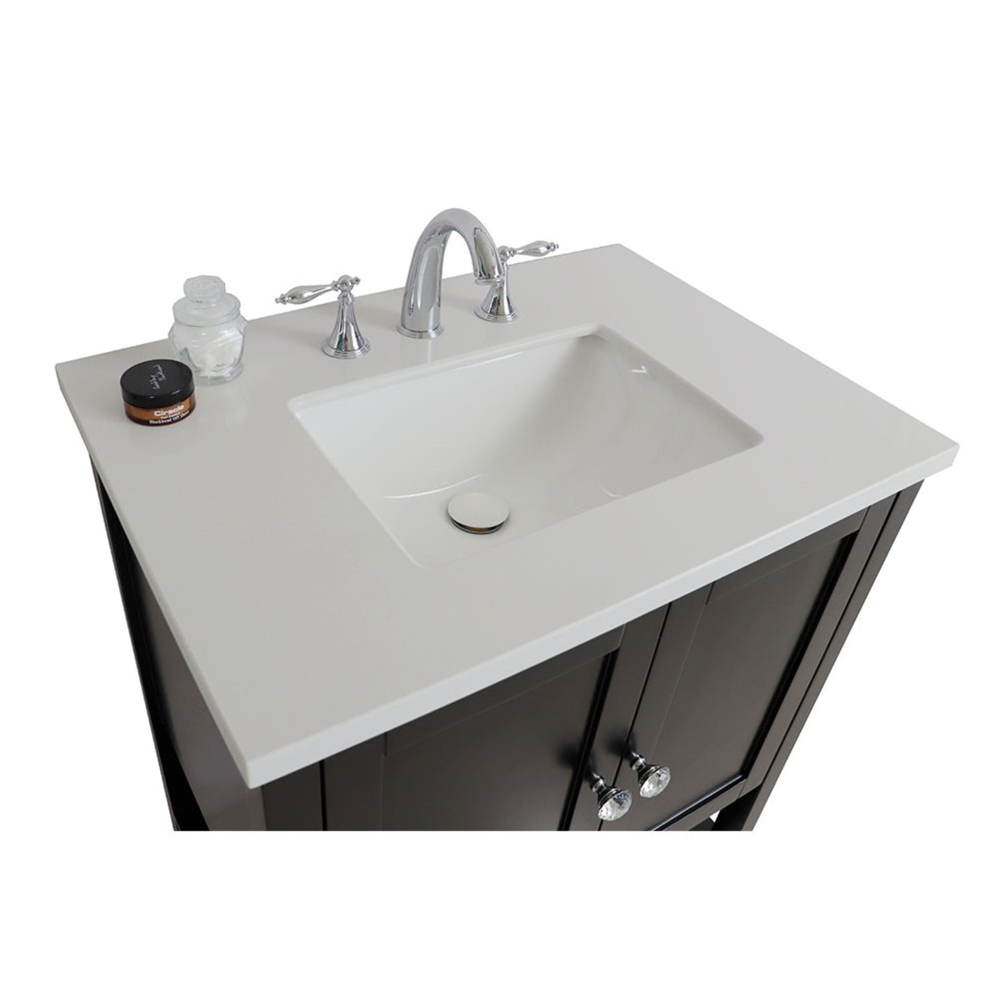 31" Single sink vanity wood Espresso white engineered stone