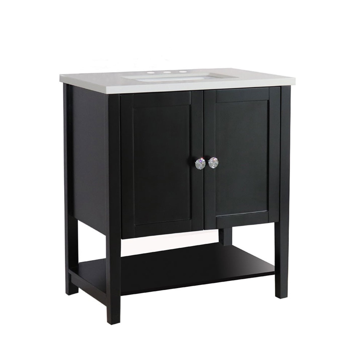 31" Single sink vanity wood Espresso white engineered stone