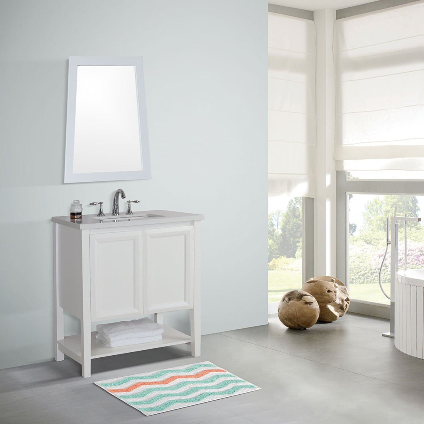 31" Single sink vanity wood white engineered stone