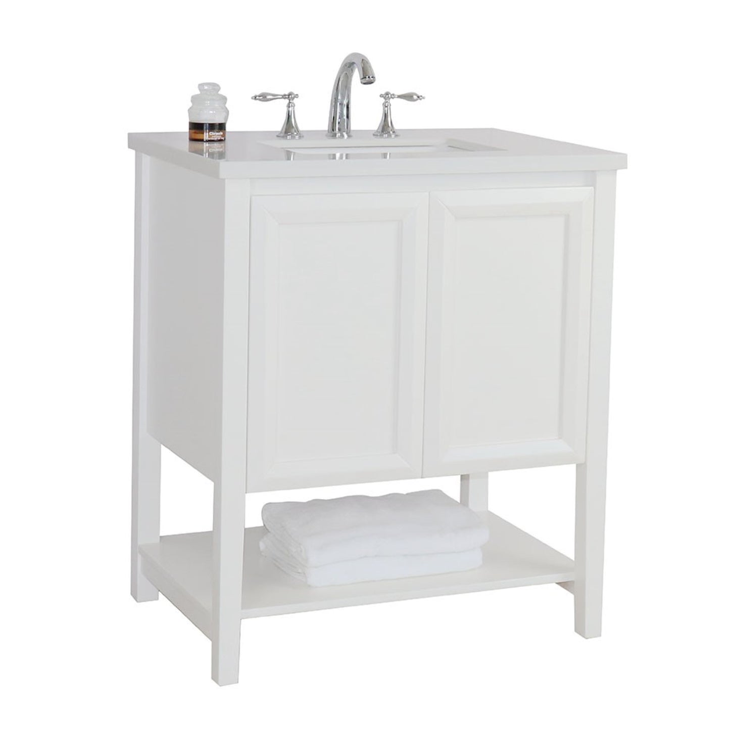 31" Single sink vanity wood white engineered stone