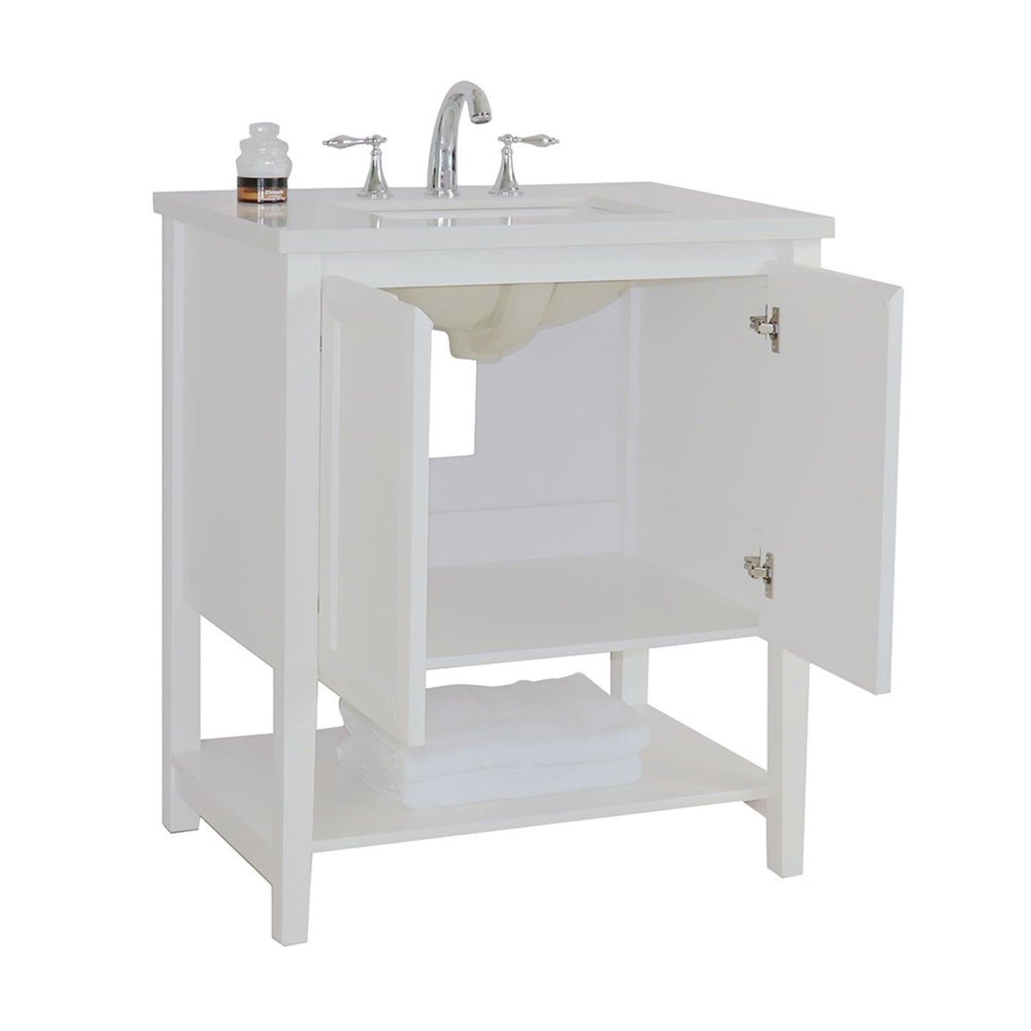 31" Single sink vanity wood white engineered stone