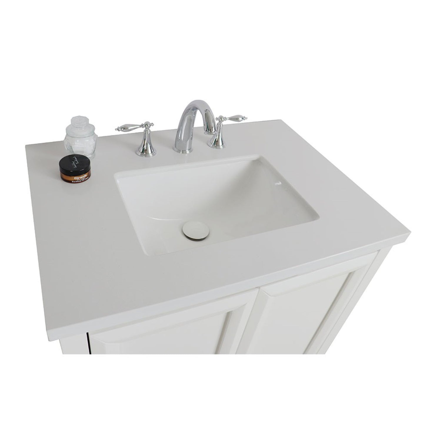 31" Single sink vanity wood white engineered stone
