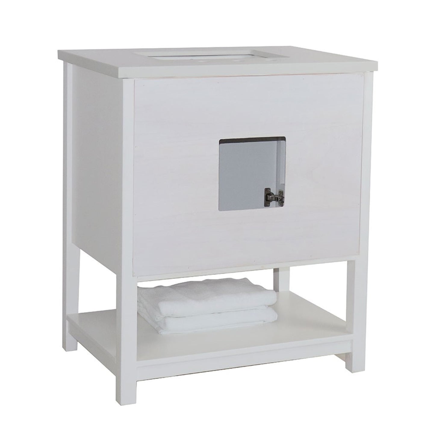 31" Single sink vanity wood white engineered stone