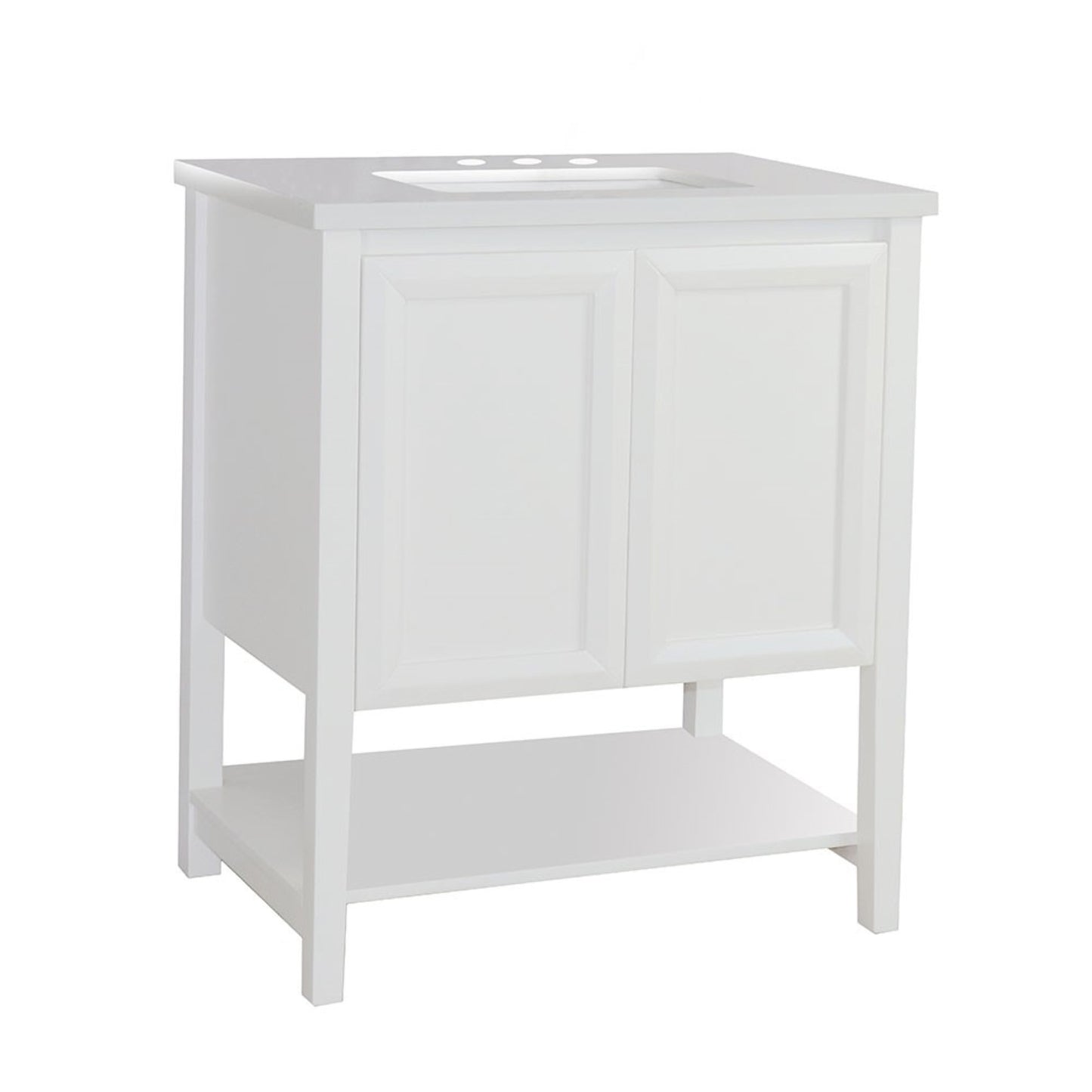 31" Single sink vanity wood white engineered stone