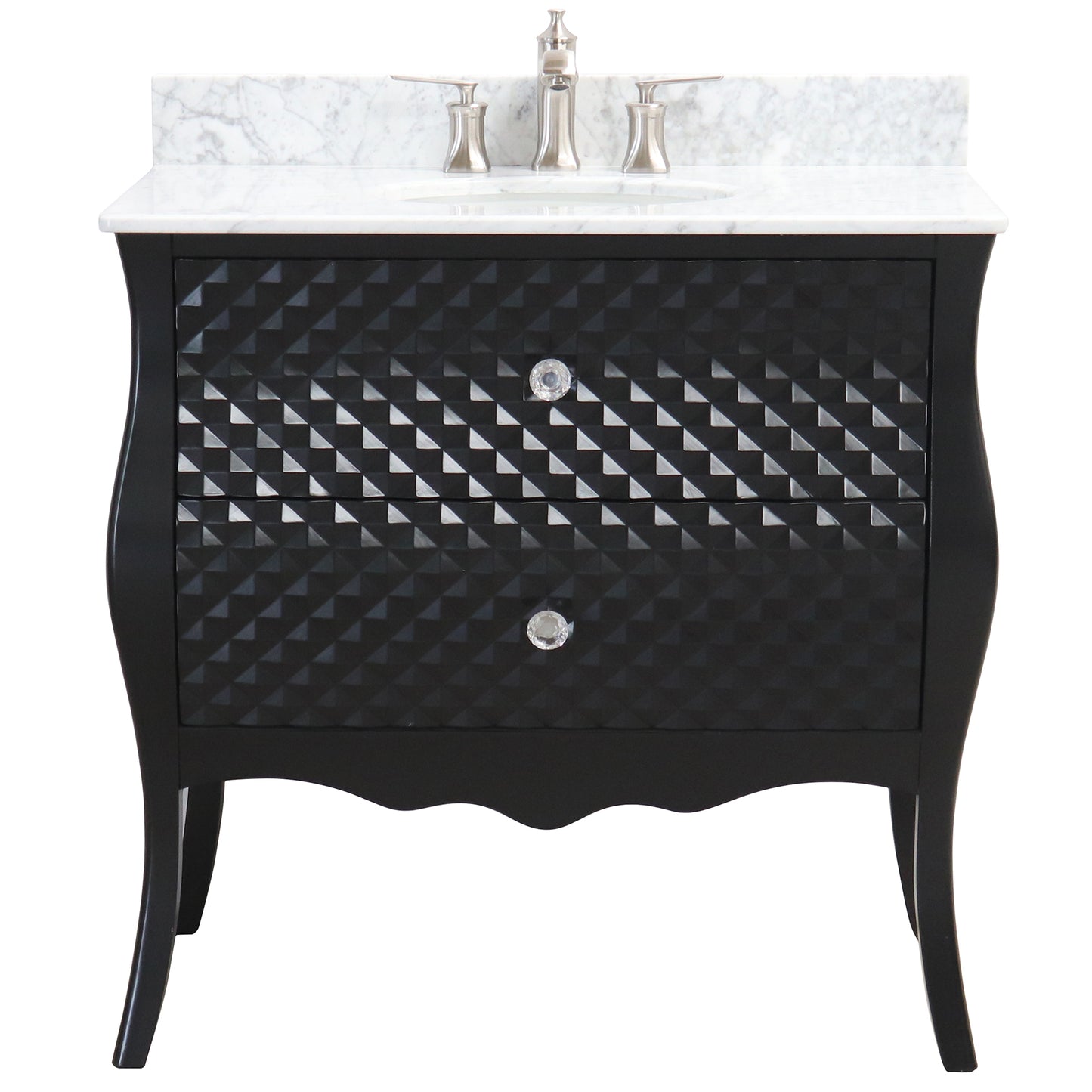 36" Single sink vanity wood black white Carrara marble top with oval sink