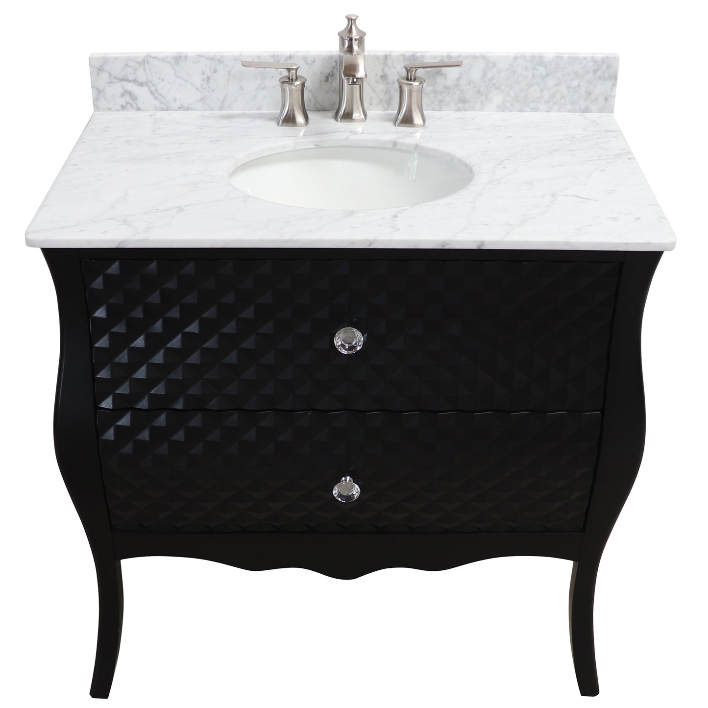 36" Single sink vanity wood black white Carrara marble top with oval sink