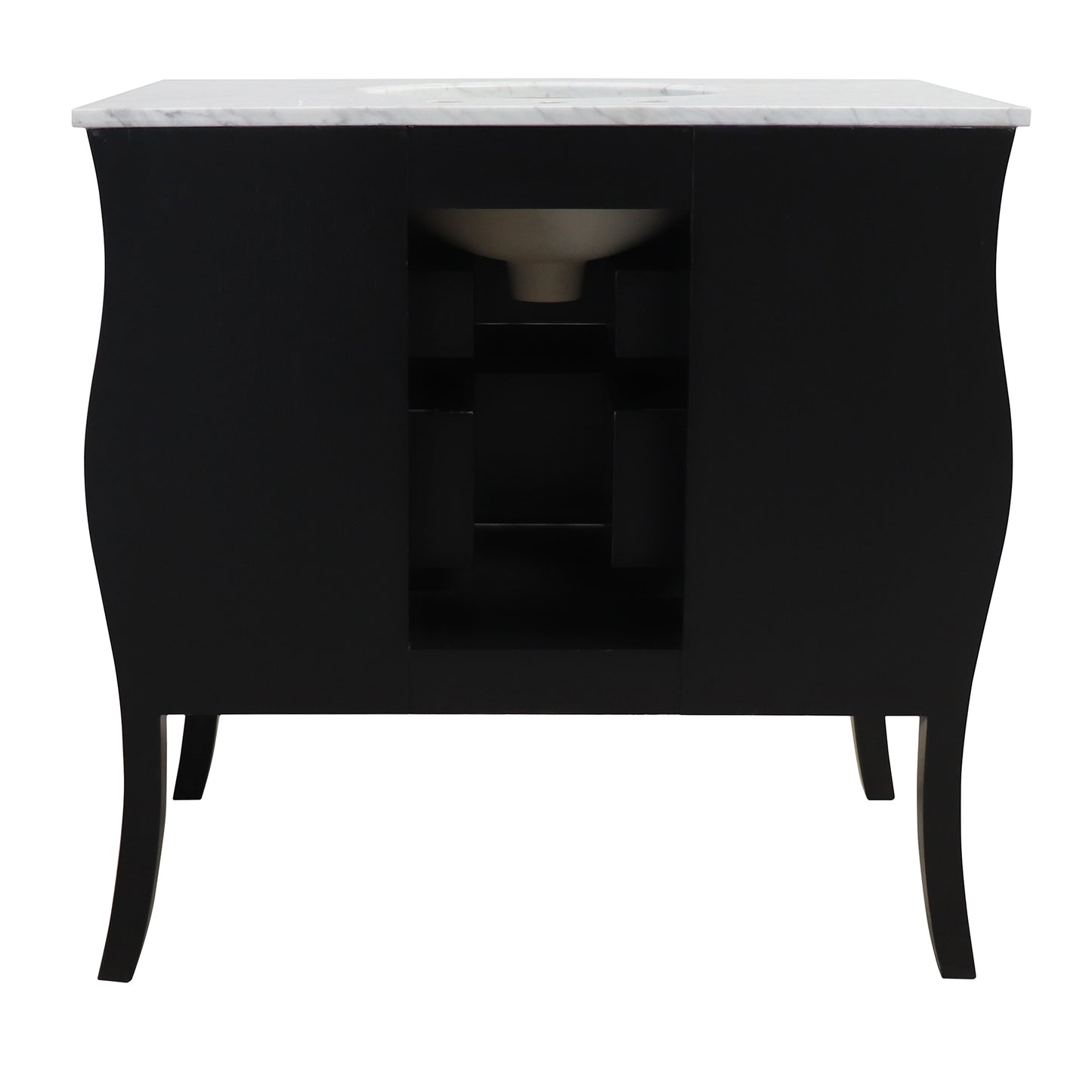 36" Single sink vanity wood black white Carrara marble top with oval sink
