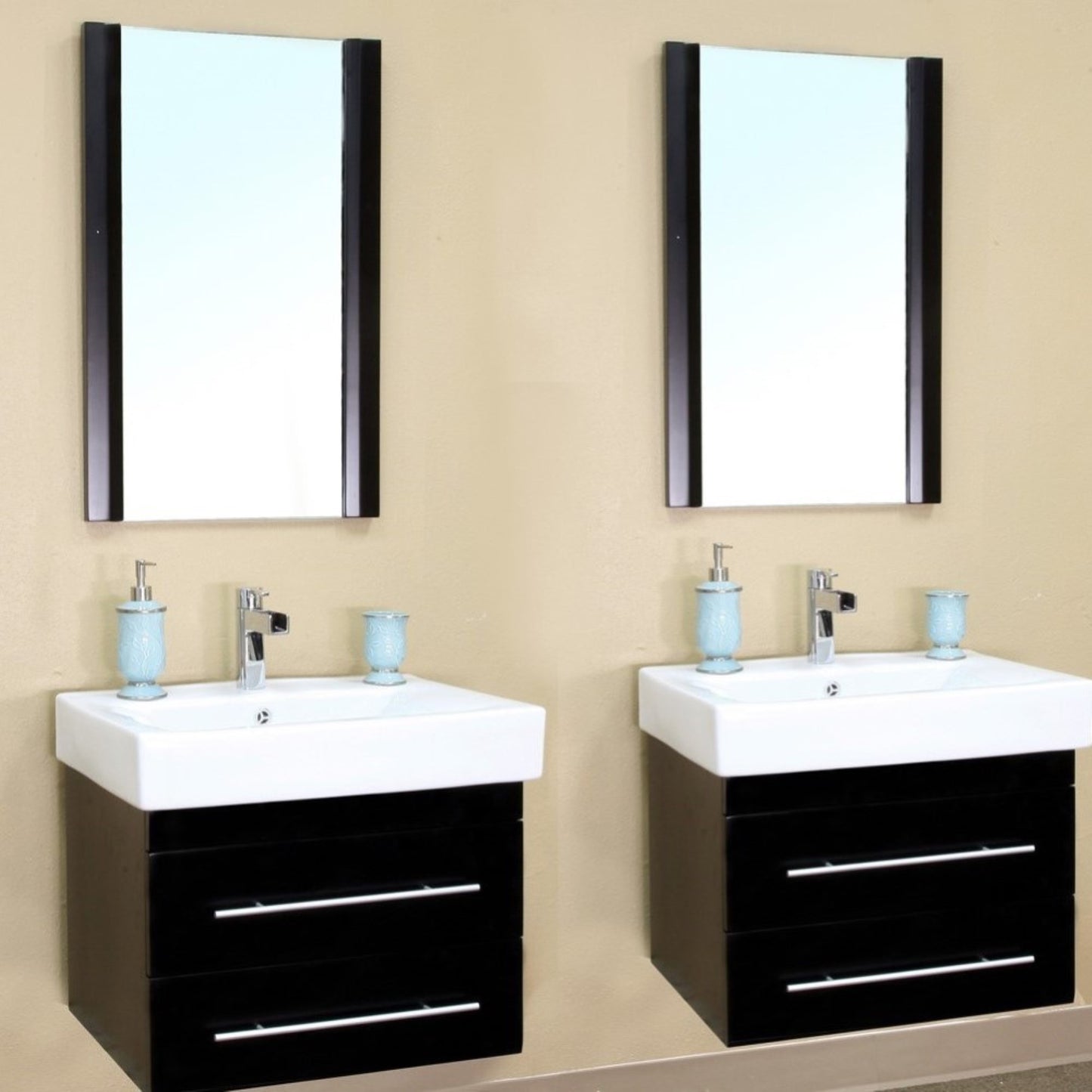 48.5" Double wall mount style sink vanity wood black