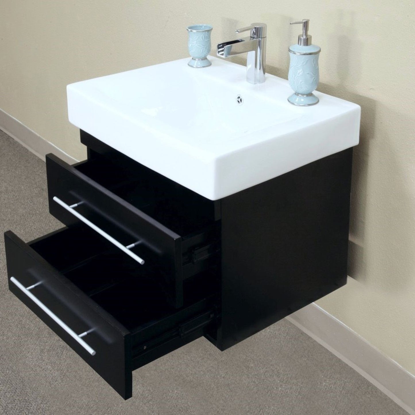 48.5" Double wall mount style sink vanity wood black