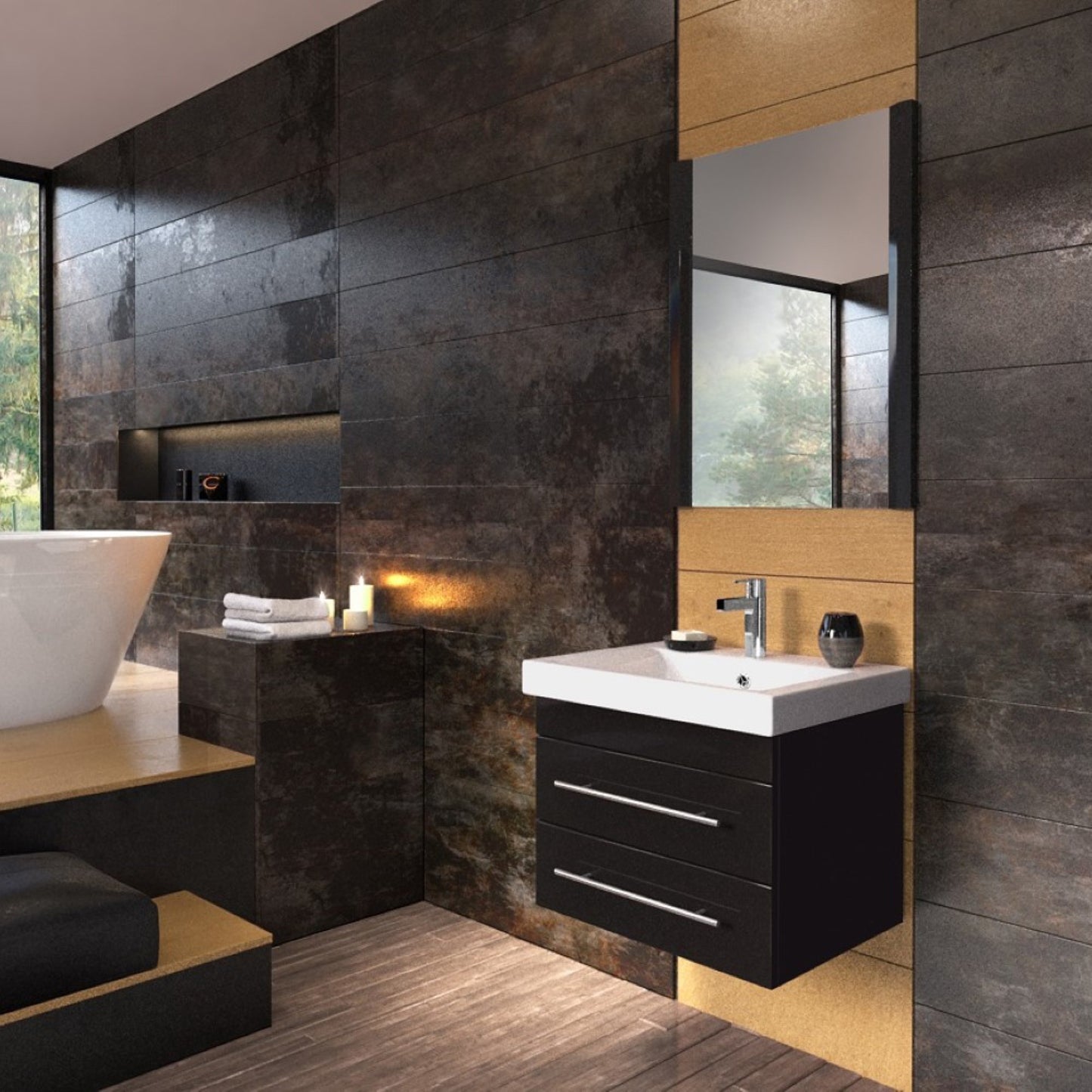 24.25" Single wall mount style sink vanity wood black