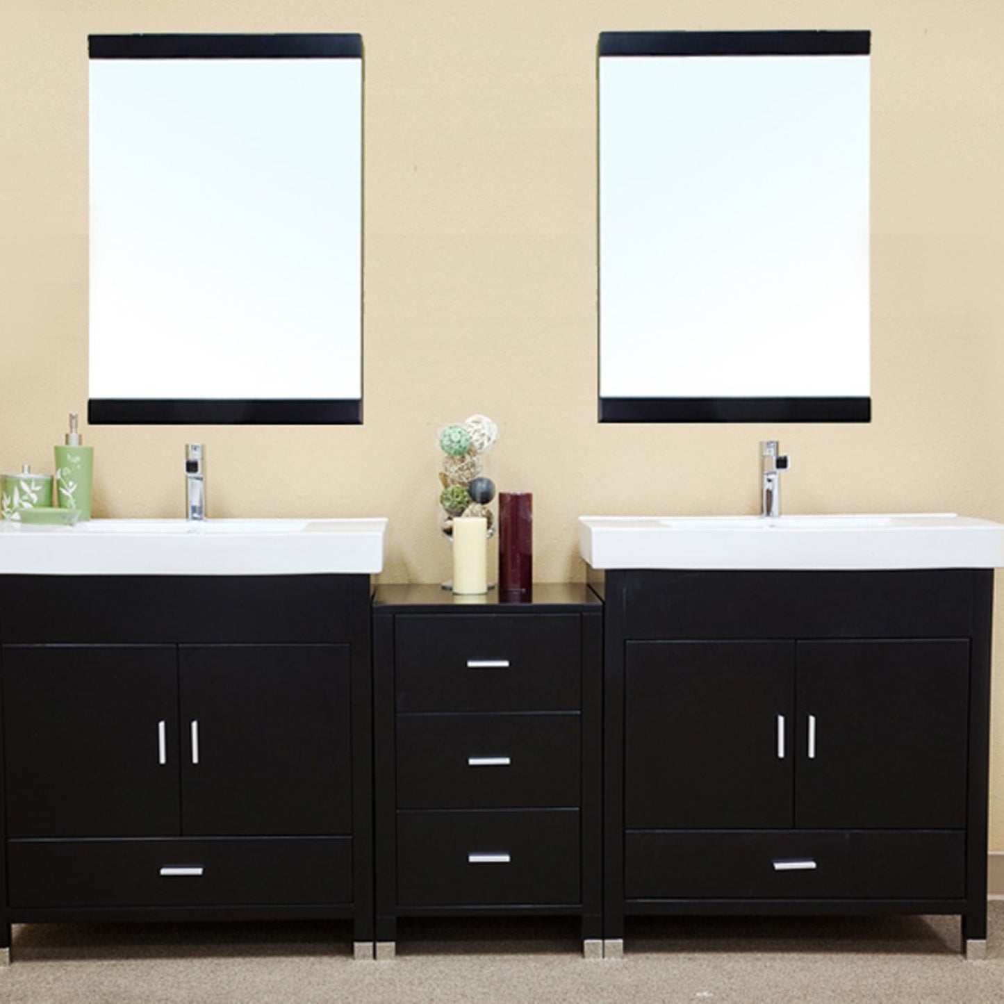80.7" Double sink vanity wood black