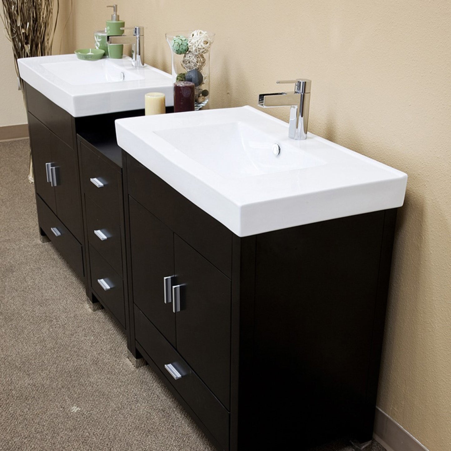 80.7" Double sink vanity wood black