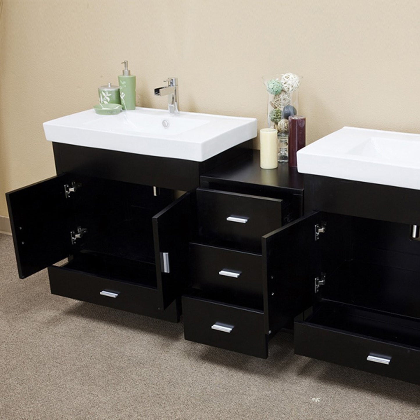 80.7" Double sink vanity wood black