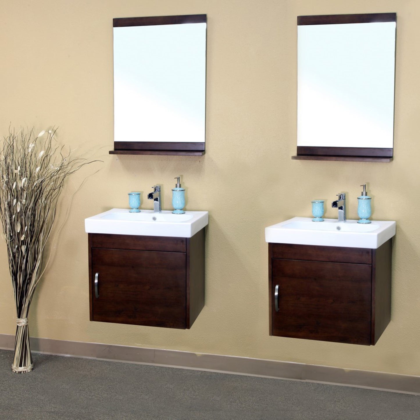 48.8" Double wall mount style sink vanity wood walnut