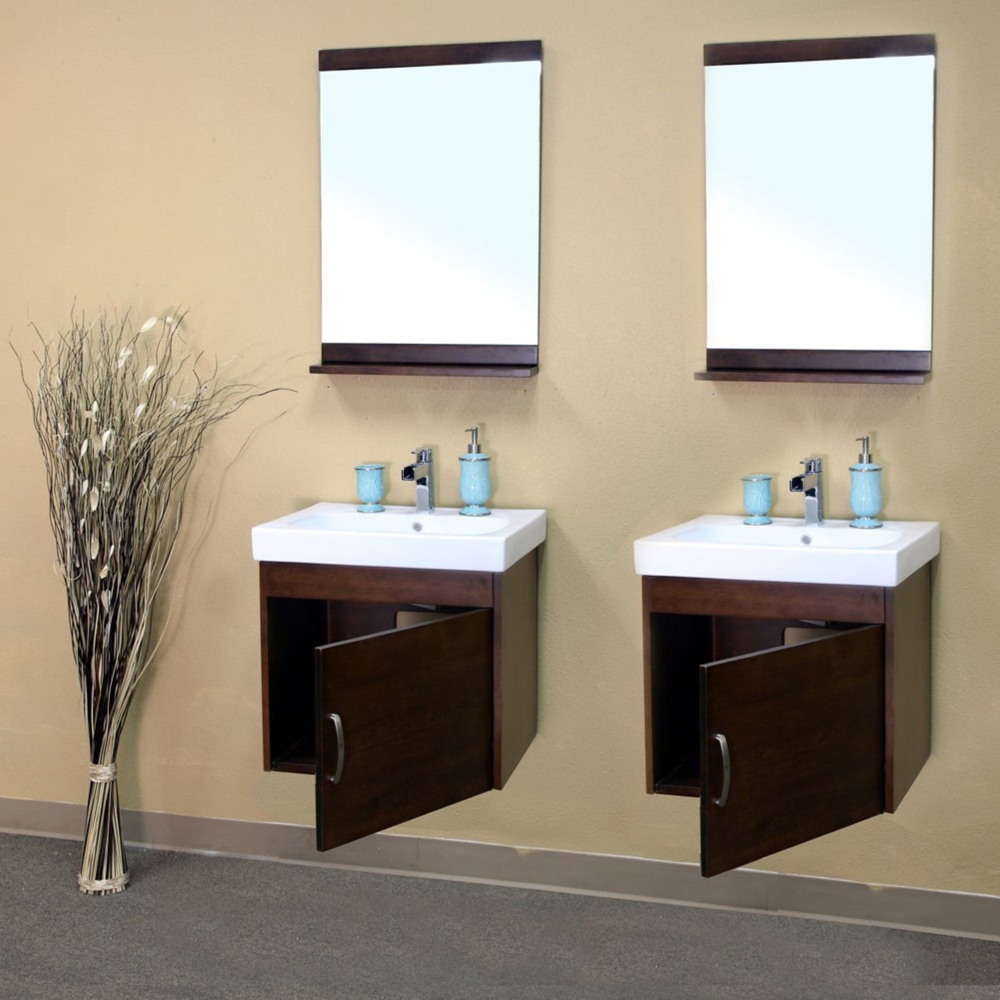 48.8" Double wall mount style sink vanity wood walnut