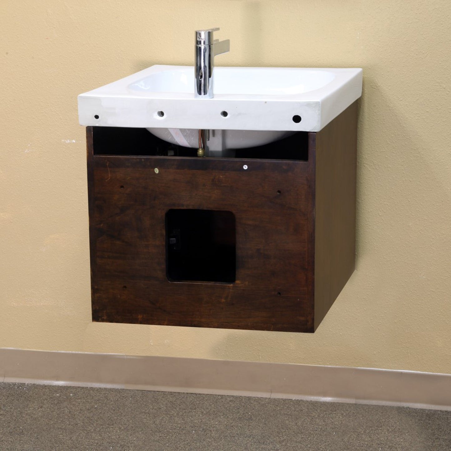 24.4" Single wall mount style sink vanity wood walnut