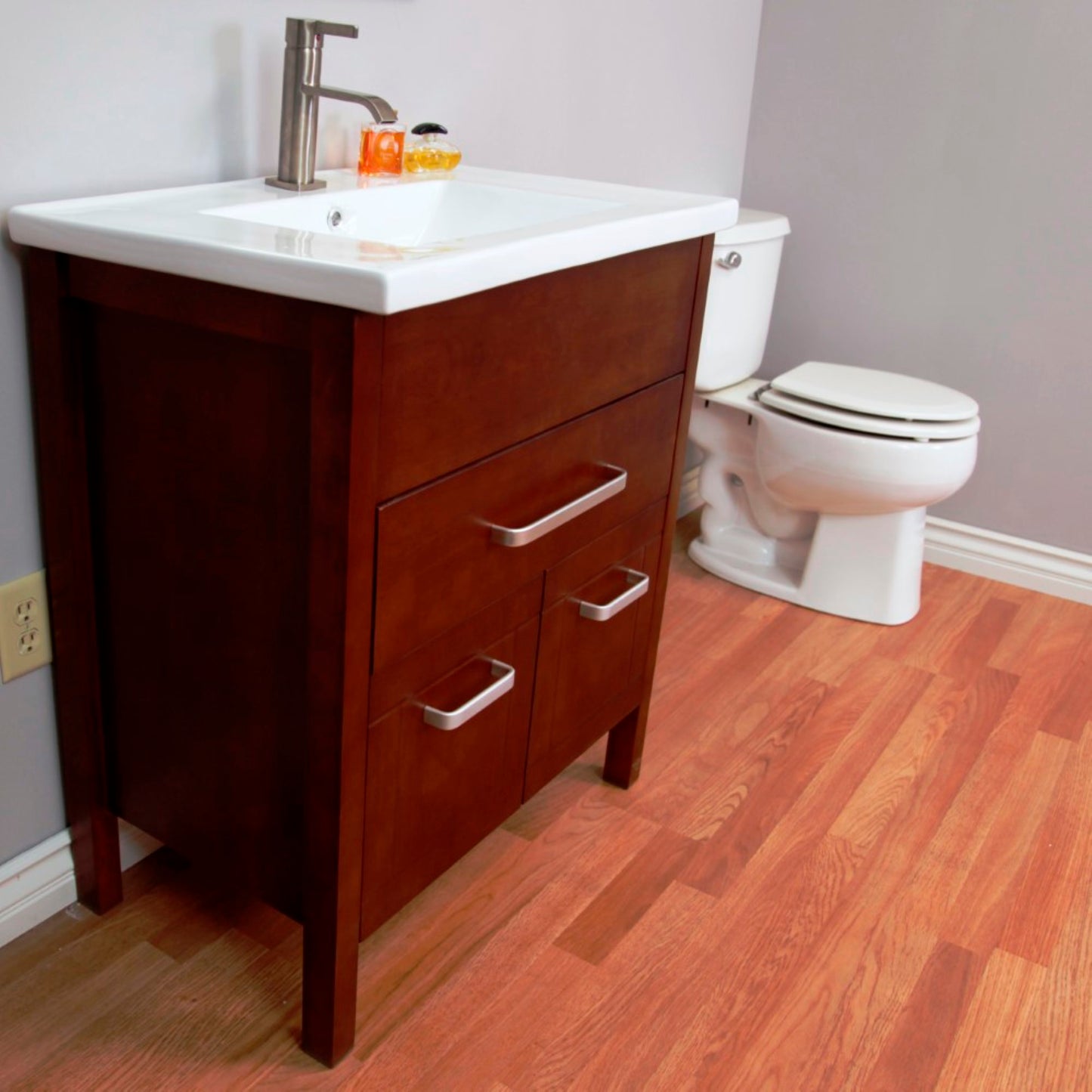 29.9" Single sink vanity wood walnut finish