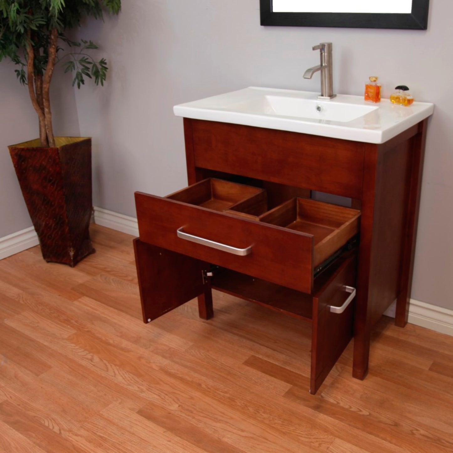 29.9" Single sink vanity wood walnut finish