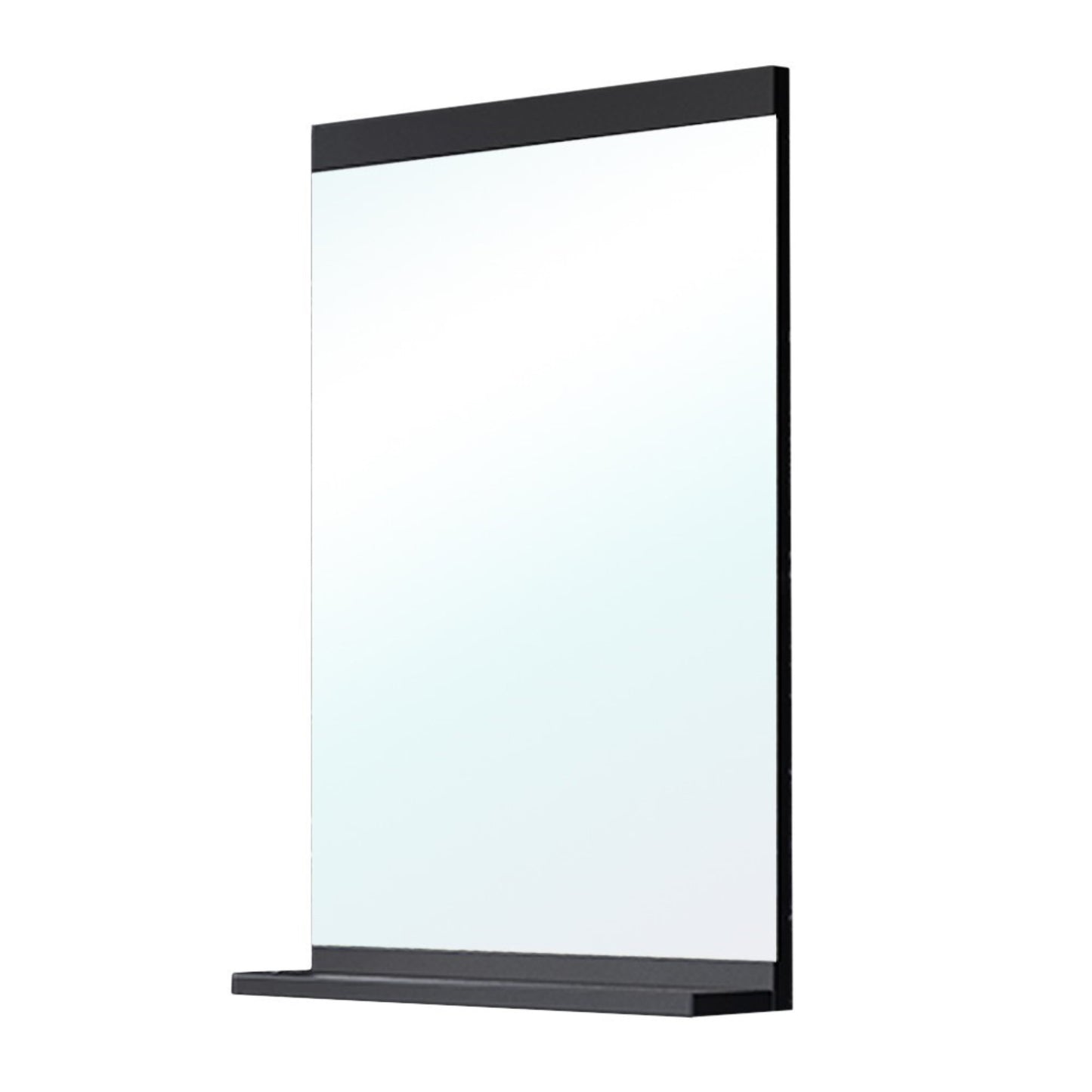 Solid wood frame mirror with shelf in black