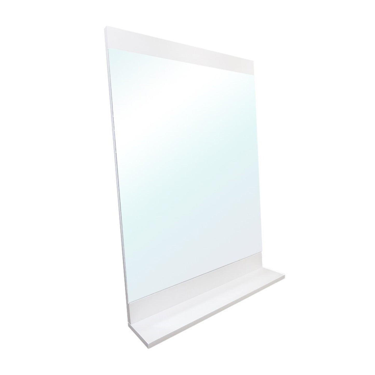 Solid wood frame mirror with shelf in white