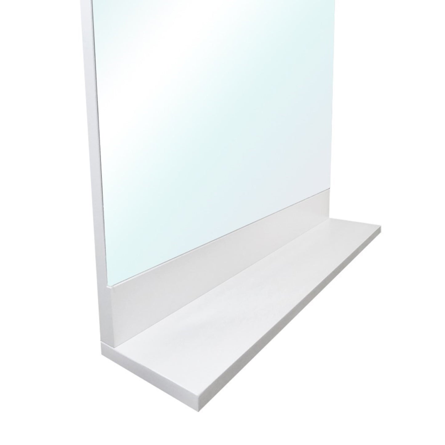 Solid wood frame mirror with shelf in white