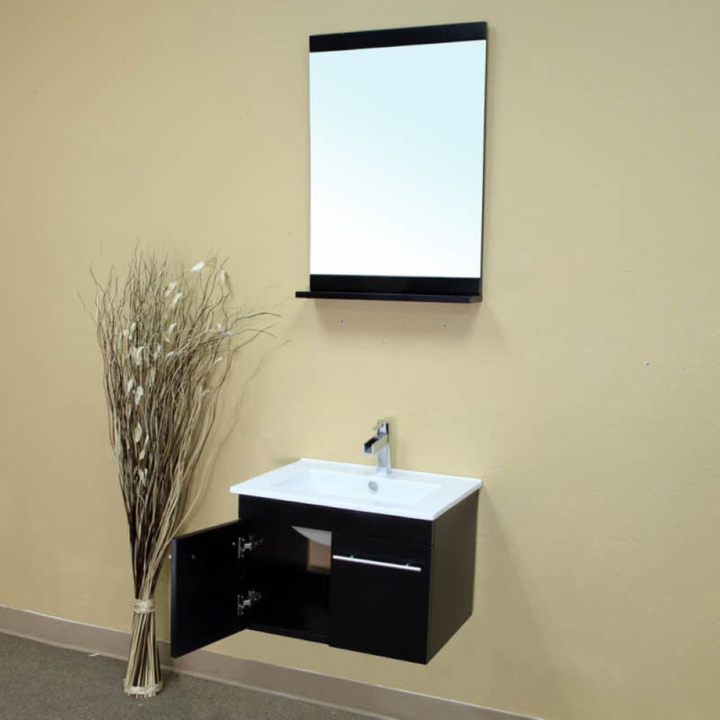 24.4" Single wall mount style sink vanity wood black
