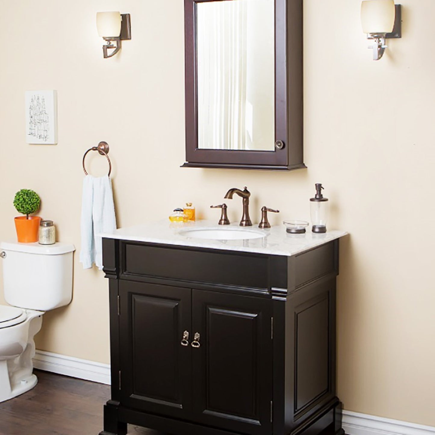 36" Single sink vanity wood espresso