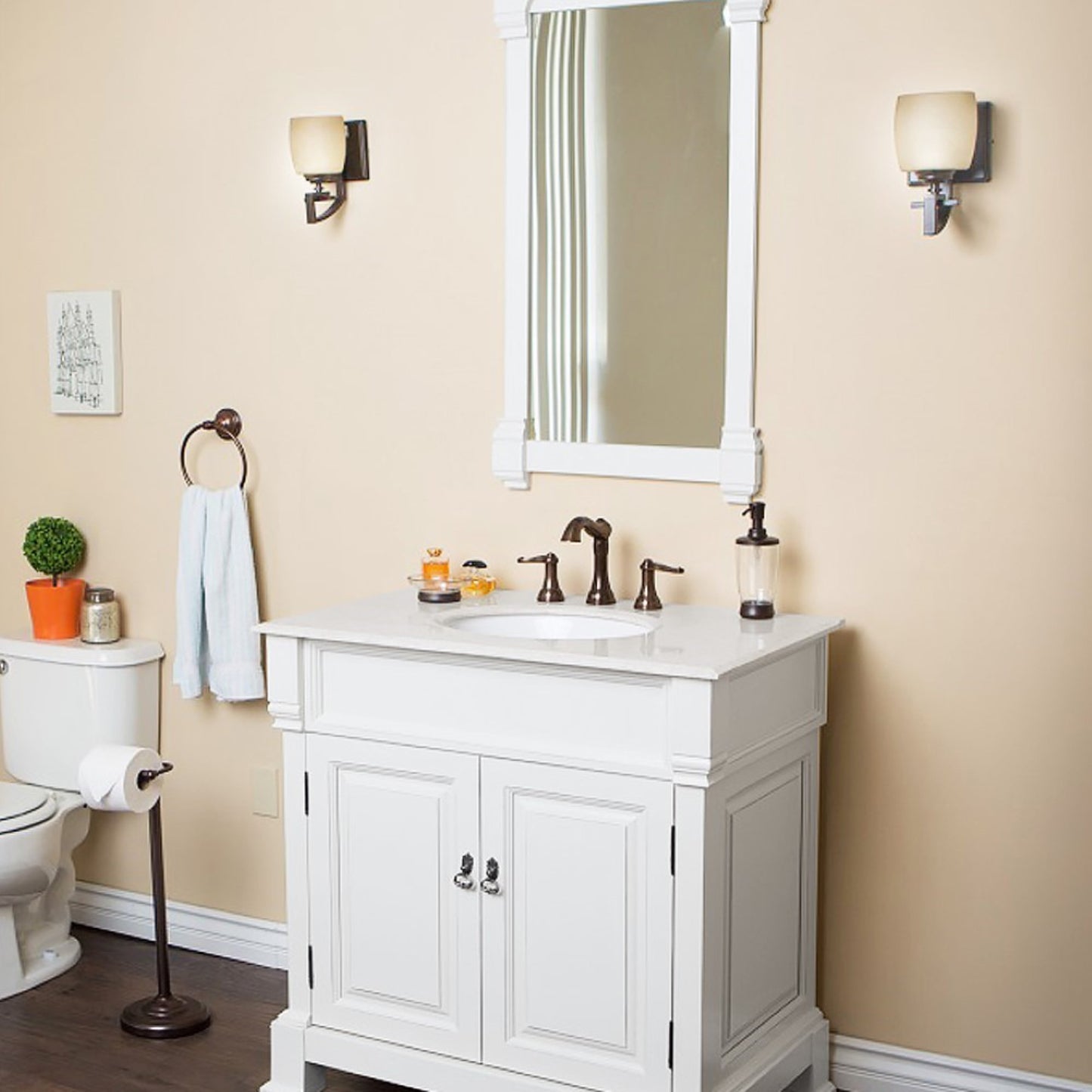 36" Single sink vanity wood white