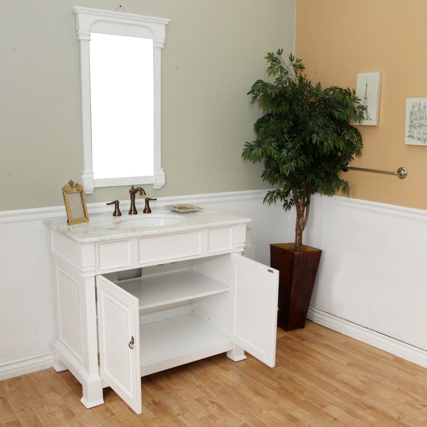 42" Single sink vanity wood white