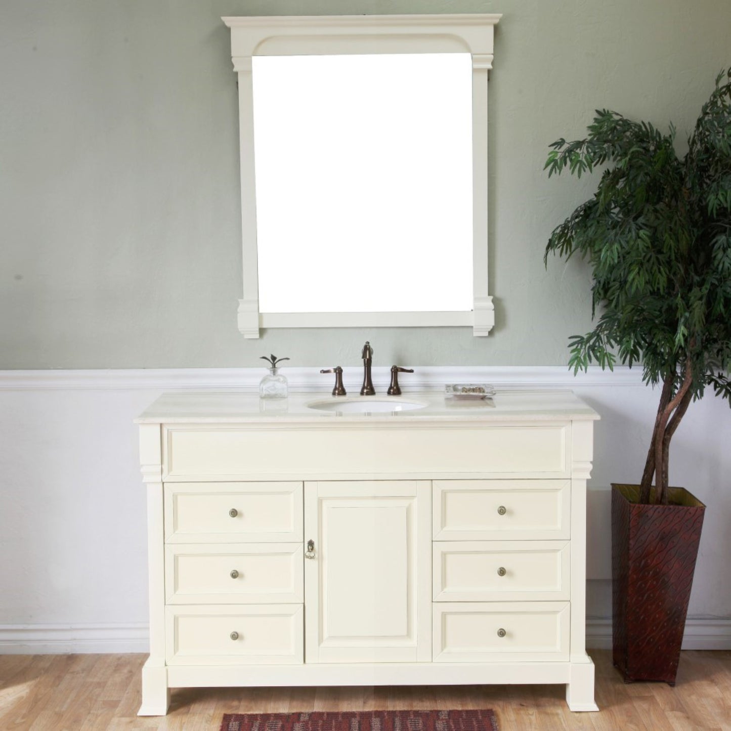 50" Single sink vanity wood cream white