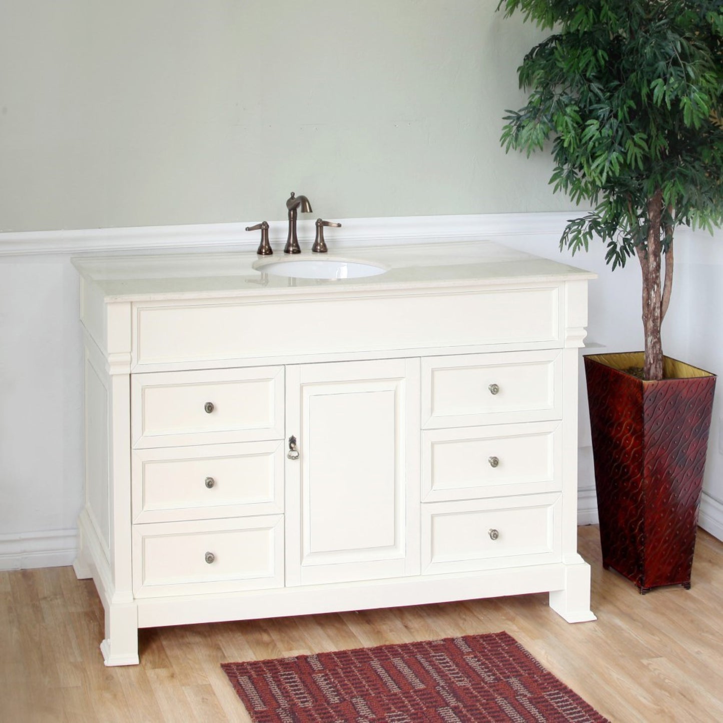 50" Single sink vanity wood cream white
