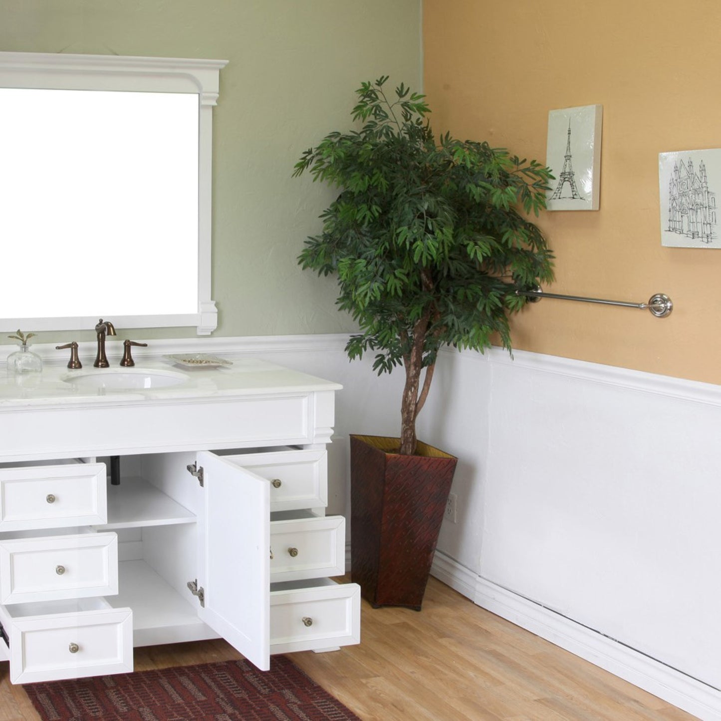 50" Single sink vanity wood white
