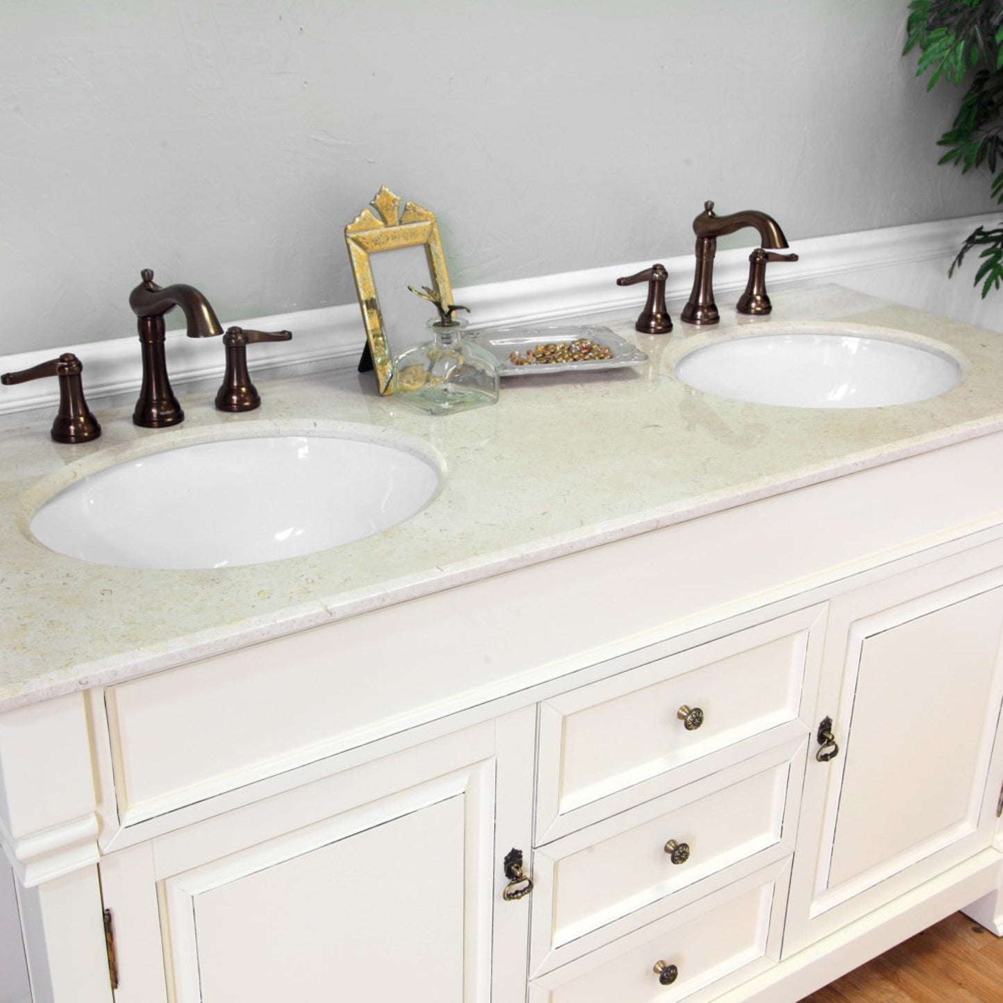60" Double sink vanity wood cream white