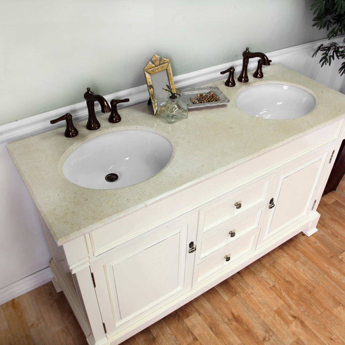 60" Double sink vanity wood cream white
