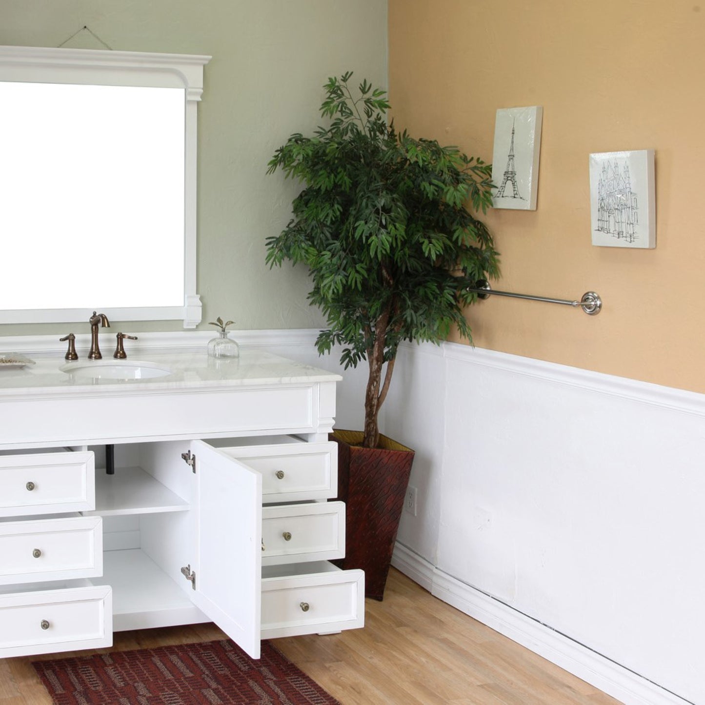 60" Single sink vanity wood white