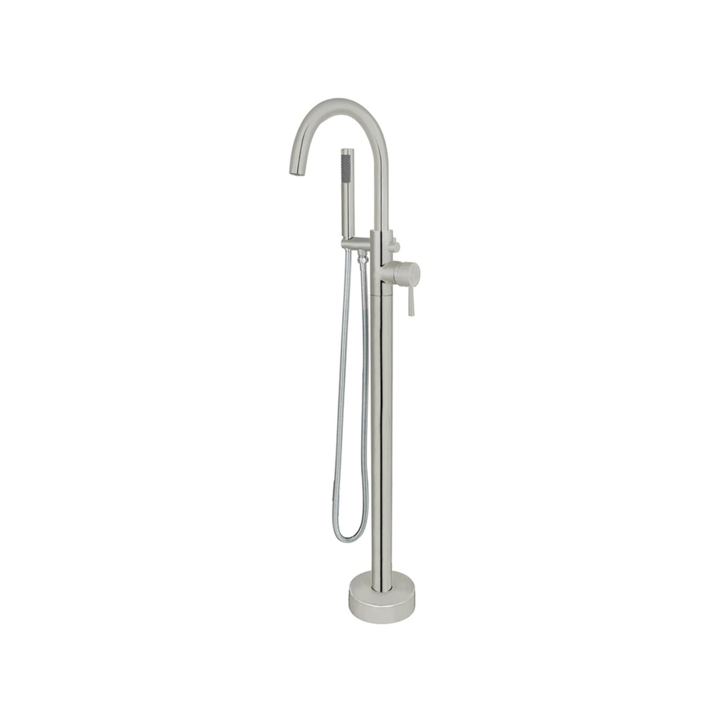 Single Handle Floor Mount Freestanding Tub Faucet with Hand Shower in Brushed Nickel